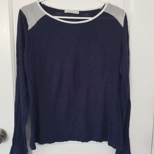 TOWNSEN Navy Linen Long Sleeve T-Shirt